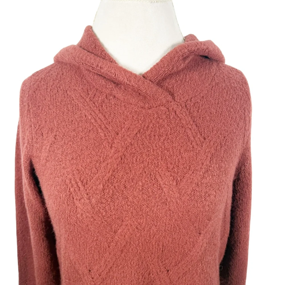 Coldwater Creek Rust Brown Cable Knit Hoodie Sweater Soft Relaxed Chic size XS